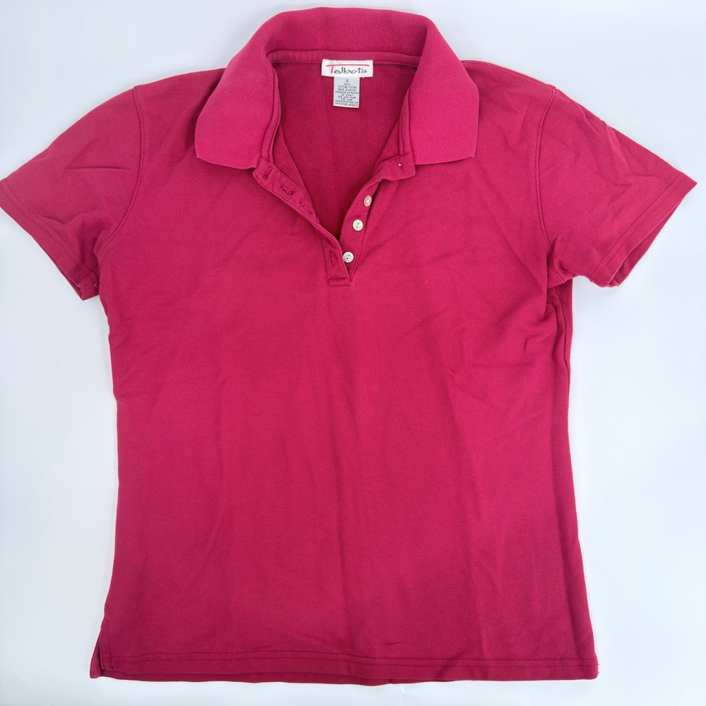 Talbots Polo Shirt Pique Short Sleeve 90s Vintage Women Size S Raspberry Pink